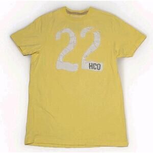 Vintage Y2K Hollister T Shirt HCO Large 22 Embroidered Patch Yellow Mens Size M